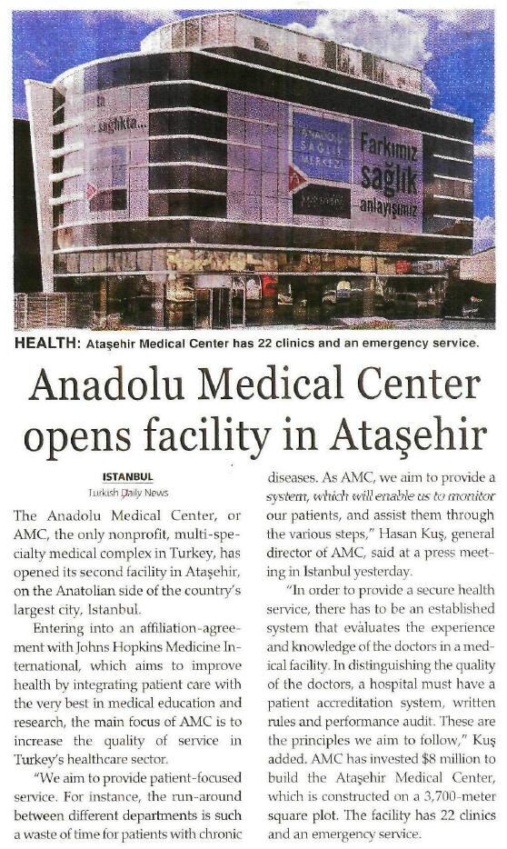 ANADOLU MEDICAL CENTER OPENS FACILITY